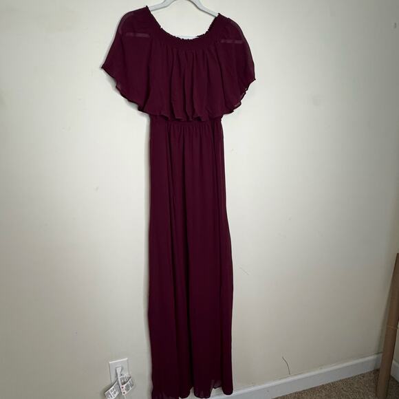 Show Me Your Mumu Hacienda Maxi Dress Medium NWT Merlot Chiffon Off Shoulder - Picture 4 of 7
